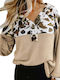 Amely Women's Long Sleeve Sweater Animal Print Beige