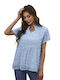 Amely Women's Summer Blouse Short Sleeve with V Neckline Polka Dot Light Blue