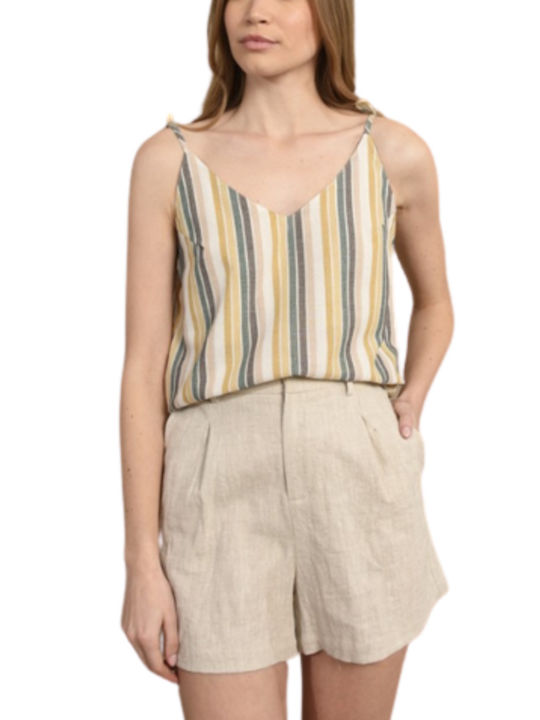 Molly Bracken Damen Sommer Bluse mit Trägern & V-Ausschnitt Gestreift Mehrfarbig
