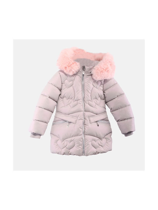 Joyce Girls Quilted Coat Pink with Ηood