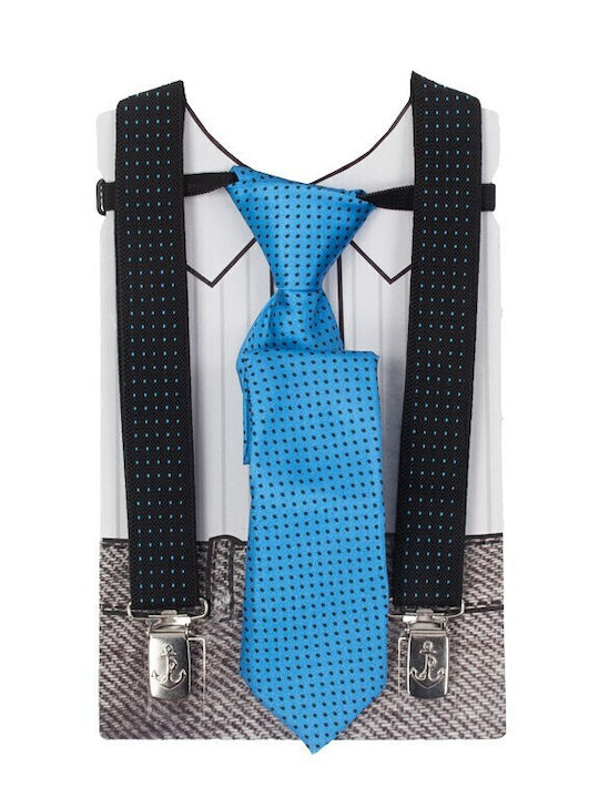 Papillon Kids Kids Suspenders Set with Tie with 3 Clips Light Blue