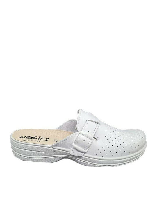 Medies Anatomical Leather Slippers White