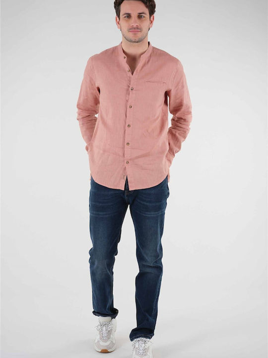 Deeluxe Men's Shirt Long Sleeve Linen Pink