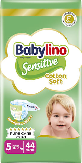 Babylino Scutece cu bandă adezivă Sensitive Cotton Soft Nr. 5 pentru 11-16kg 44buc