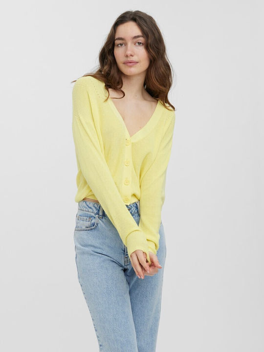Vero Moda Κοντή Γυναικεία Πλεκτή Ζακέτα σε Κίτρινο Χρώμα