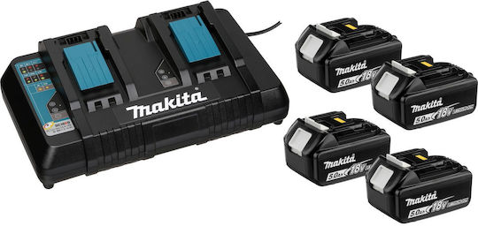 Makita Set 4 Tool Batteries Lithium 18V Capacity 5Ah with Charger DC18RD