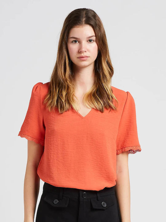 Grace & Mila Damen Sommerliche Bluse Kurzärmelig Orange