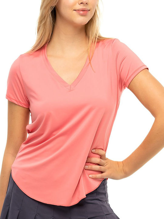 Lucky In Love Damen Sportlich T-shirt mit V-Ausschnitt Rosa