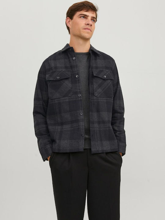 Jack Jones Overshirt Long-sleeved Denim Shirt Checked Dark Grey