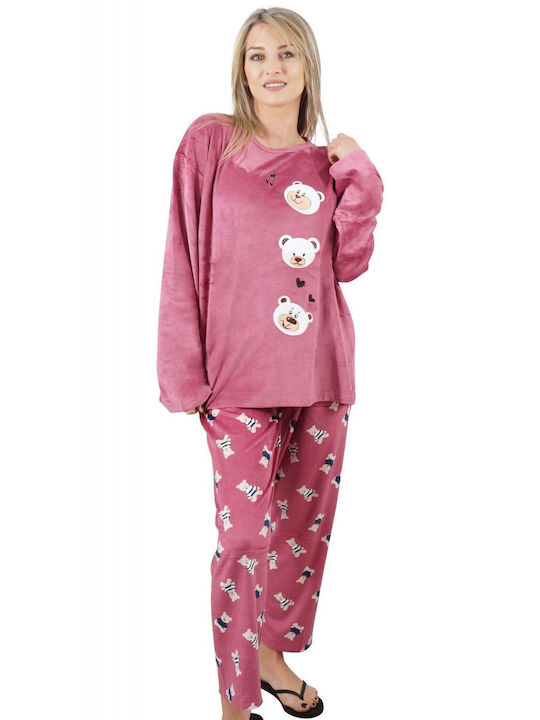 G Secret Winter Damen Pyjama-Set Vlies Rosa