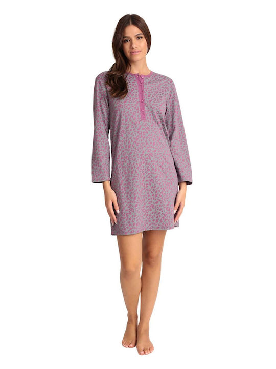 Lydia Creations Winter Cotton Women's Nightdress Lilac