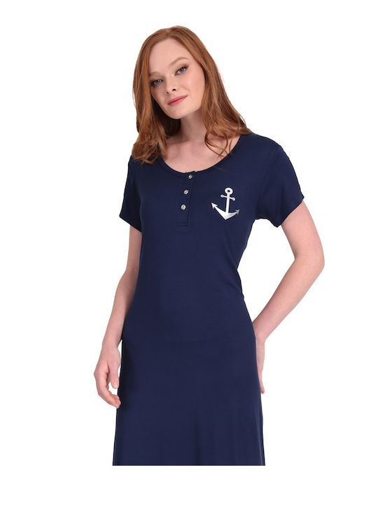 Lydia Creations Καλοκαιρινό Γυναικείο Νυχτικό Navy Μπλε
