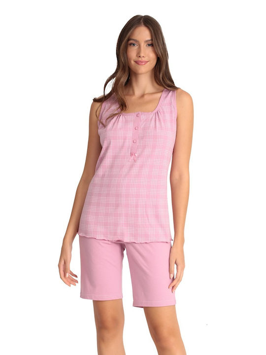 Lydia Creations Summer Women's Pyjama Set Cotton Pink