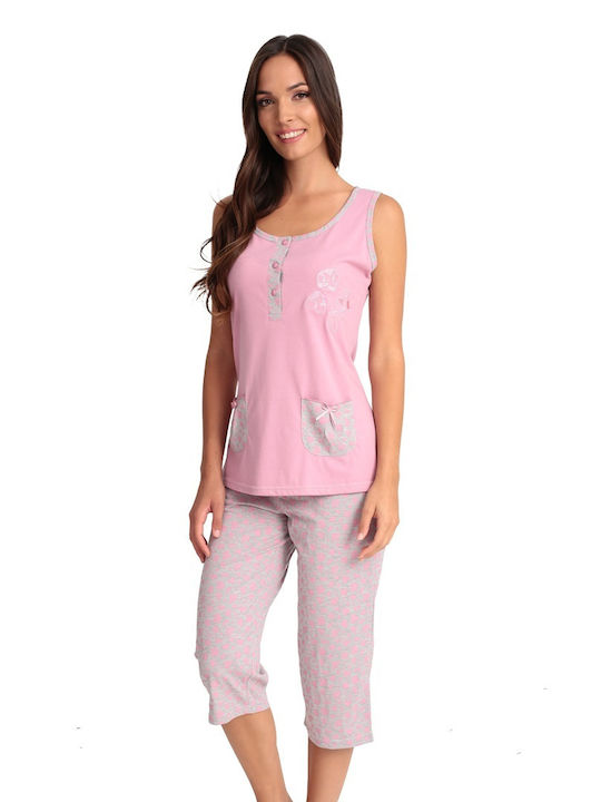 Lydia Creations Summer Women's Pyjama Set Cotton Pink