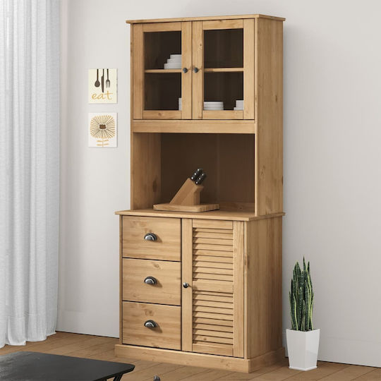 Vitrină Suspendată Vigo pentru Sufragerie din Lemn Masiv Maro cu Geam 78x30x100cm