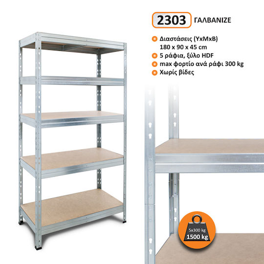 AR Shelving Dexion Regal Verzinkt 90x45x180cm mit 5 Regalen Gesamtbelastbarkeit 1500kg