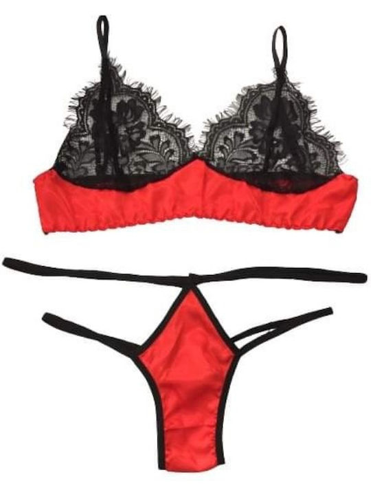 Modern Ocean Underwear Set with Bralette & String Red