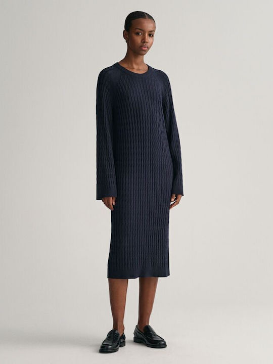 Midi Φόρεμα Πλεκτό Navy Μπλε