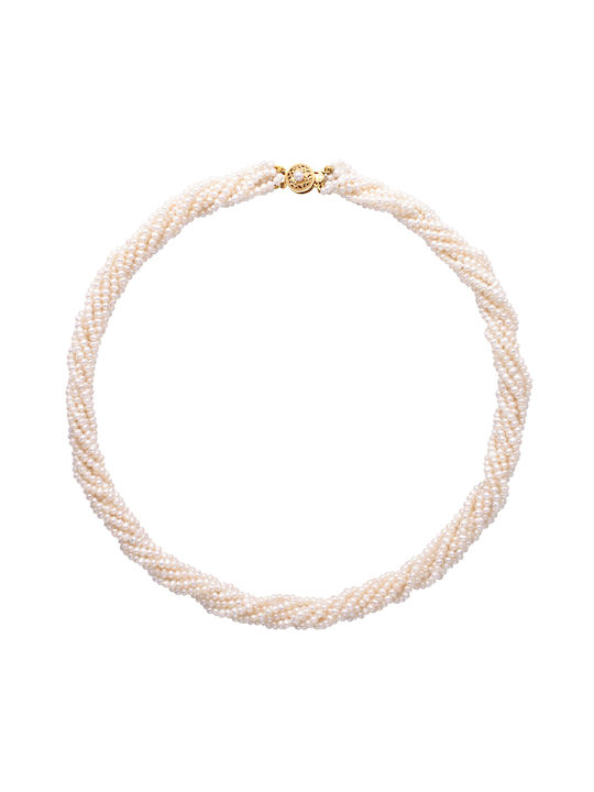 Margaritari Halskette Doppelter aus Weißgold 14K mit Perlen