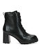 Leather Women's Ankle Boots with Fur Black