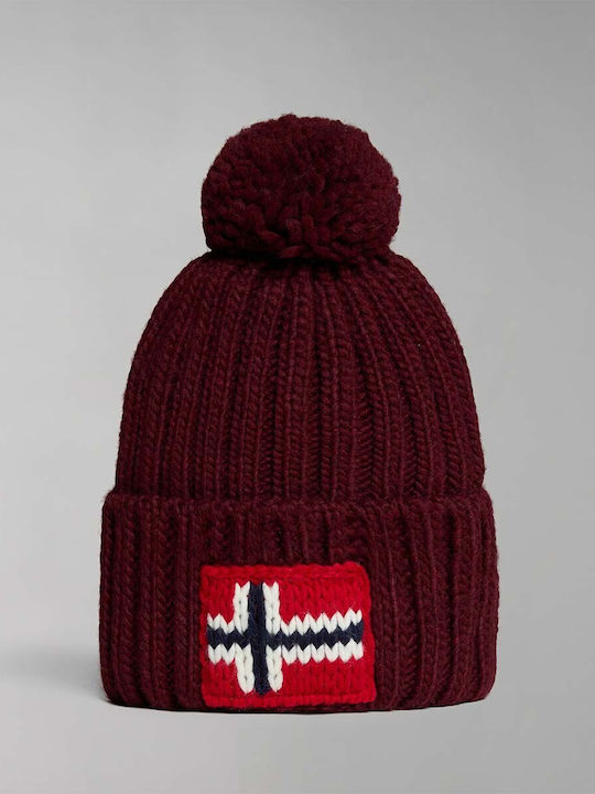 Napapijri Pom Pom Beanie Unisex Căciulă Tricotat în culoarea Burgundy