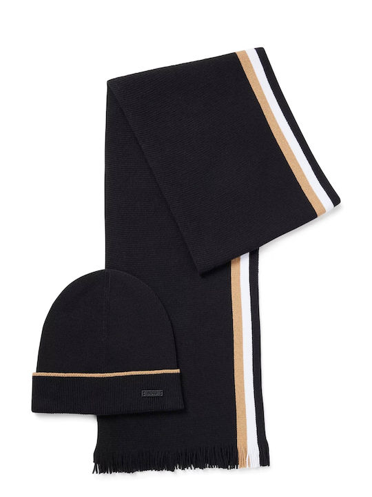 Hugo Boss Ανδρικό Σετ με Σκούφο Πλεκτό σε Μαύρο χρώμα