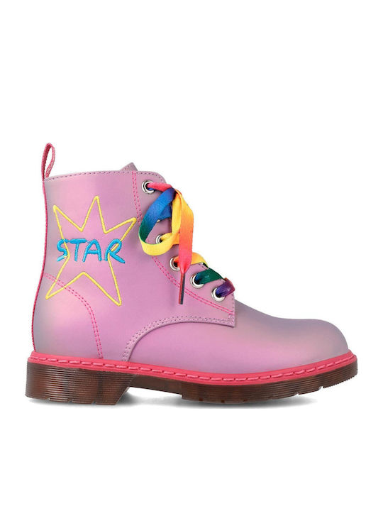 Leather Kids Boots with Zipper Purple