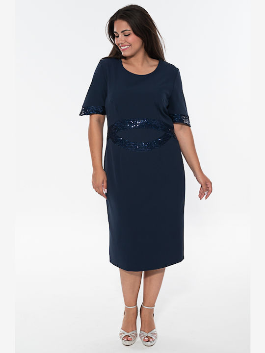 Korinas Fashion Καλοκαιρινό Midi Βραδινό Φόρεμα Navy Μπλε
