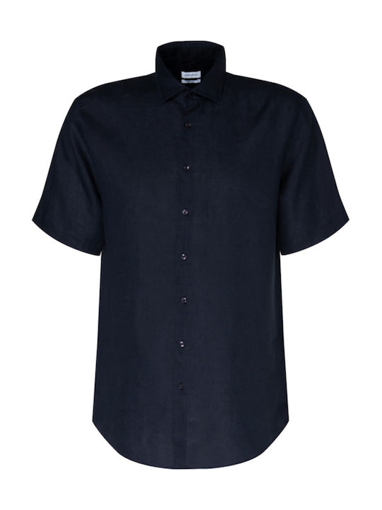 Seidensticker Men's Shirt Short Sleeve Linen Blue