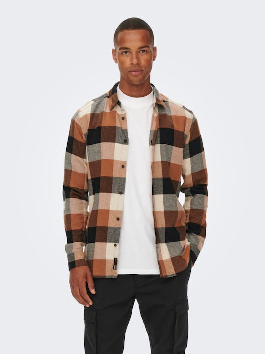 Only & Sons Long-sleeved Cotton Shirt Checked B...