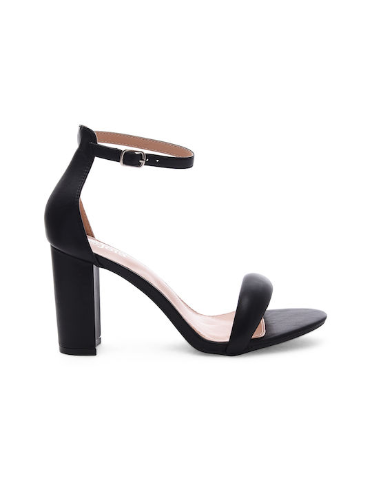 Fshoes Women's Sandals cu curea la gleznă Black with High Heel