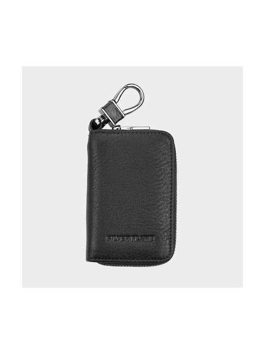 Silver Flame Key Holder Leather Black