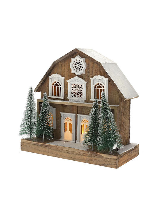 Iliadis Christmas Illuminated Decorative Wooden House Brown with Battery 34x34x16cm.