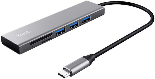 Trust Halyx USB-Hub mit 3 Anschlüssen USB 3.0 und USB-C Verbindung Graue