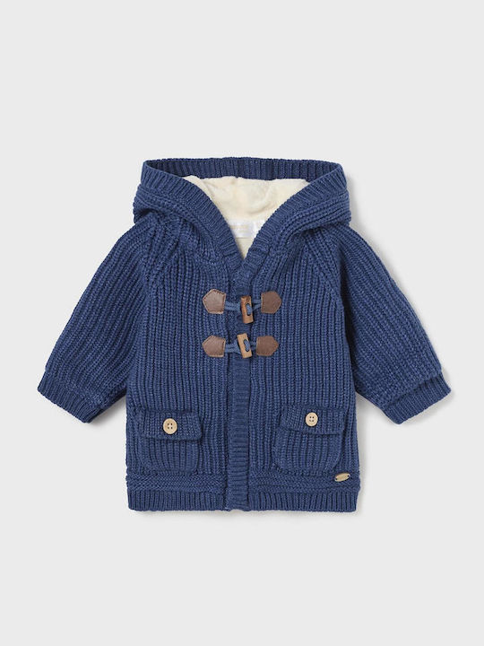 Mayoral Kids Cardigan Knitted with Hood Dark blue.