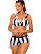 Set Bikini Push Up Ψηλόμεσο Ριγέ Navy Μπλε