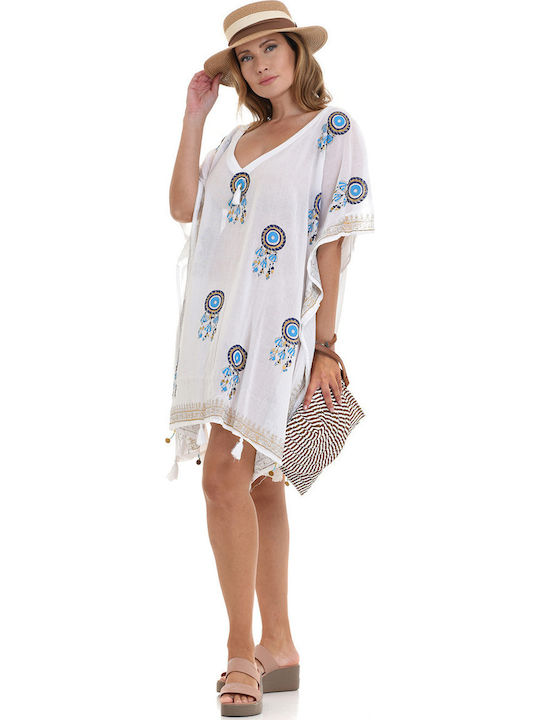 MiandMi Damen Mini Kaftan Strand Weiß