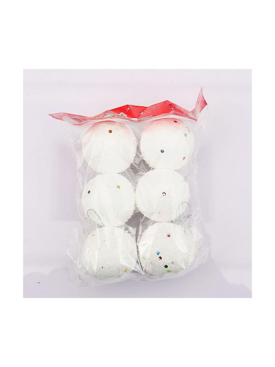 Hängendes Kugel Ornament Ornament Kunststoff Weiß 5cm Set 6Stück