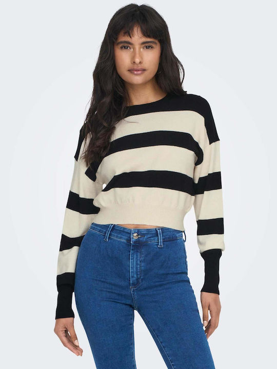 Only Damen Langarm Crop Pullover Gestreift Mehrfarbig