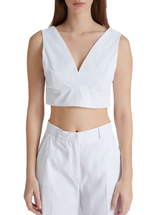 4tailors Damen Sommerliche Bluse Ärmellos mit V-Ausschnitt Weiß