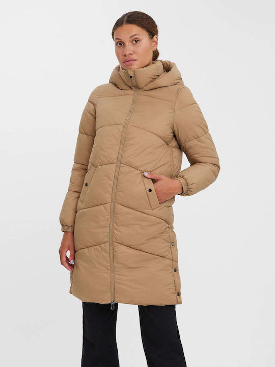 Vero Moda Κοντό Γυναικείο Puffer Μπουφάν Μπεζ