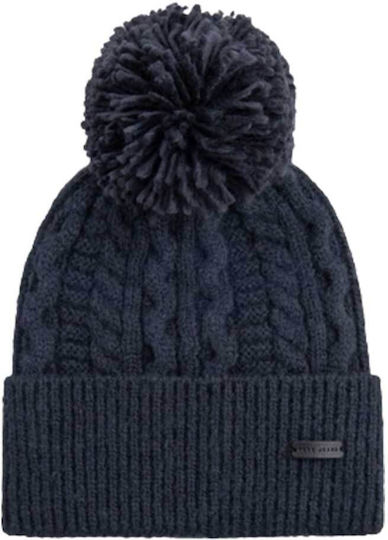 Pom Pom Beanie Γυναικείος Σκούφος Πλεκτός σε Μπλε χρώμα