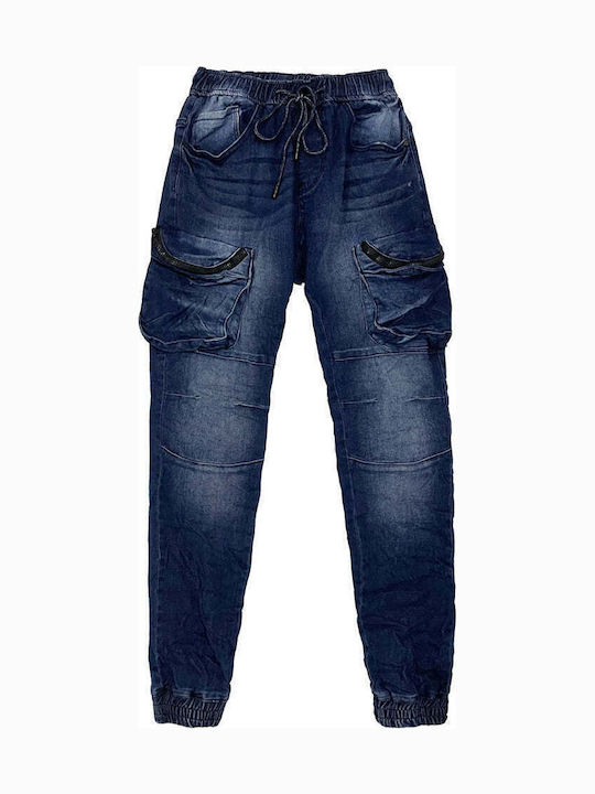 Pantaloni Jeans pentru Bărbați Cargo Elastic cu Croială Slim Albastru