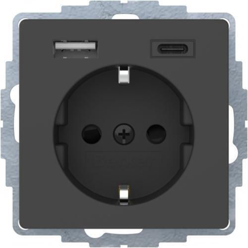 Hager Μονή Χωνευτή Πρίζα Ρεύματος με 2 Θύρες USB Γκρι