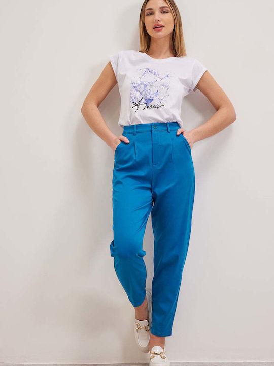Enzzo Lila Women's Fabric Trousers Blue