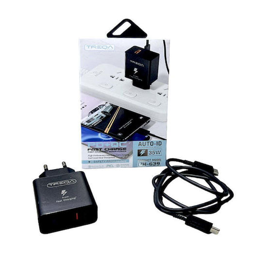 Treqa Ladegerät mit USB-A Anschluss und USB-C Anschluss und Kabel USB-C 35W Schwarzs (CH-639)