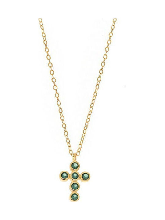 Senza Women's Cross from Gold Plated Silver wit...