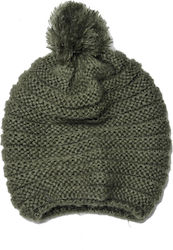 Biston Pom Pom Beanie Unisex Σκούφος Πλεκτός σε Χακί χρώμα