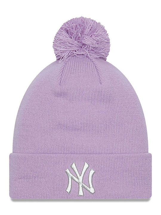 New Era York Yankees Metallic Pom Knitted Beanie Cap Purple