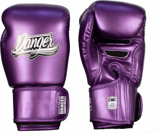 Danger Equipment Muay Thai Γάντια Πυγμαχίας Δερμάτινα για Αγώνα Μωβ